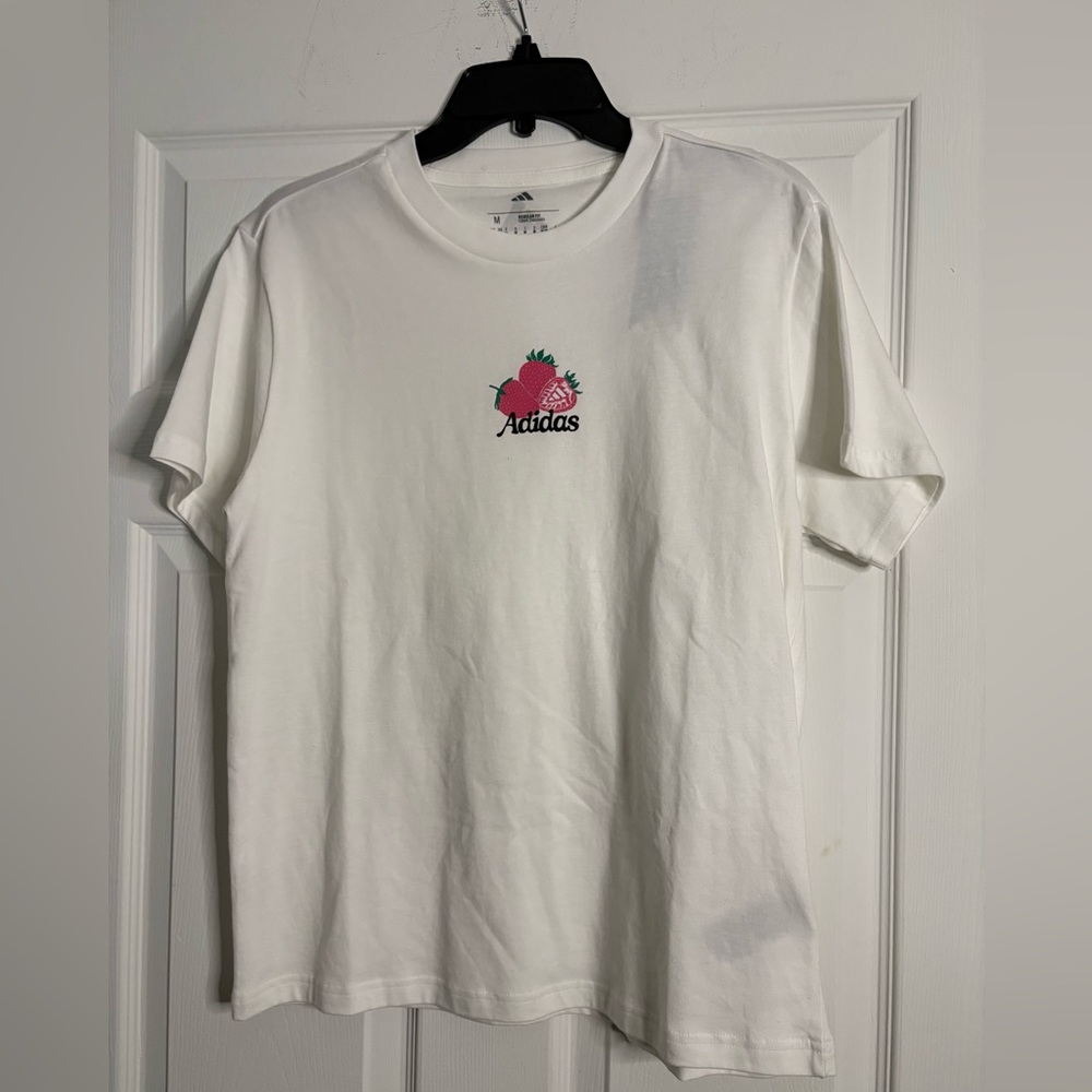 Adidas White Tee with Pink Logo